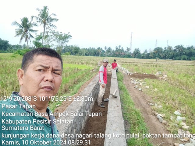 Kunjungan Irigasi kerja Dana Desa Nagari Talang Koto Pulai Kecamatan Ranah Ampek Hulu Tapan